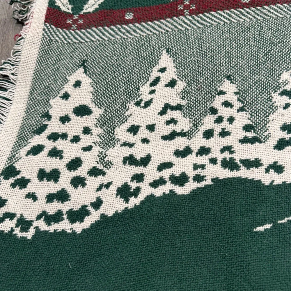 Fieldcrest Vintage Christmas Woven Throw Blanket Sleigh Holly Cotton 50x60 USA